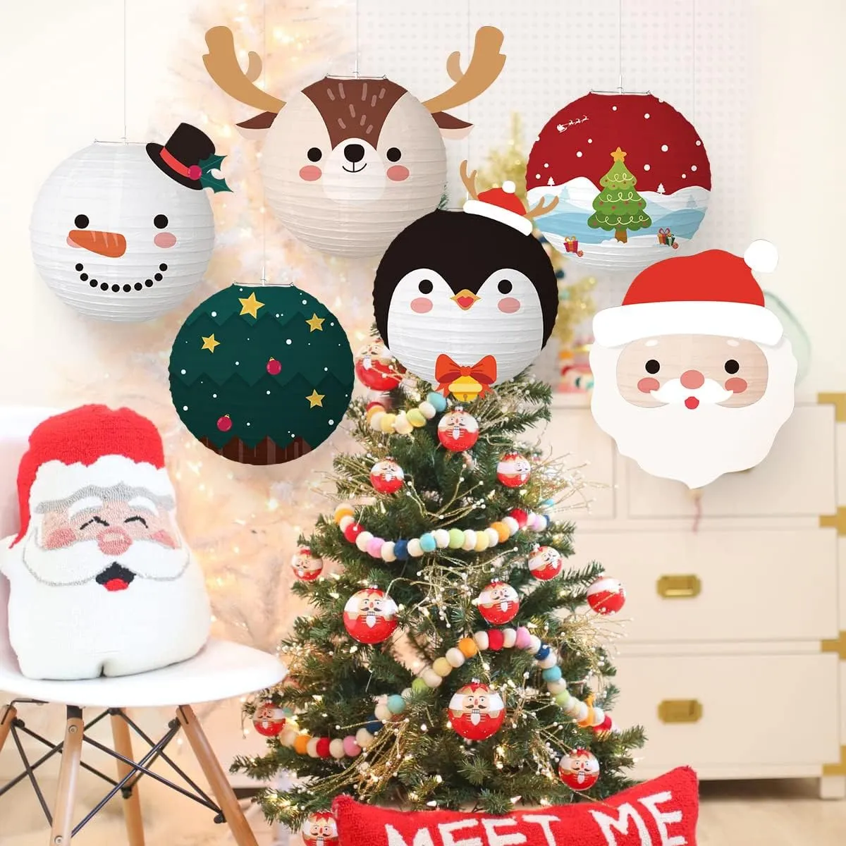 6 Pcs Christmas Decorations Party Paper Lanterns Set