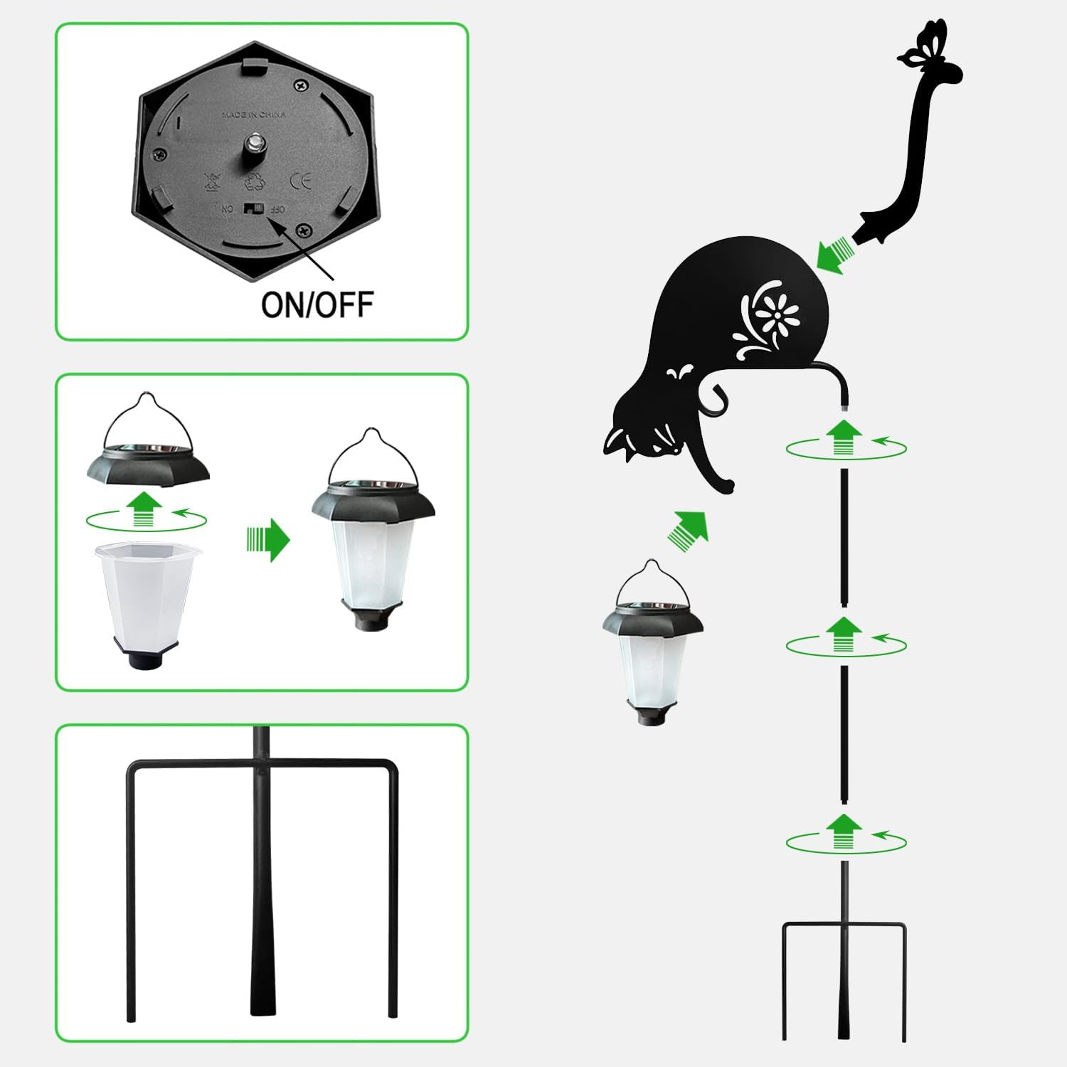 Solar Garden Cat Holding Lantern Stake
