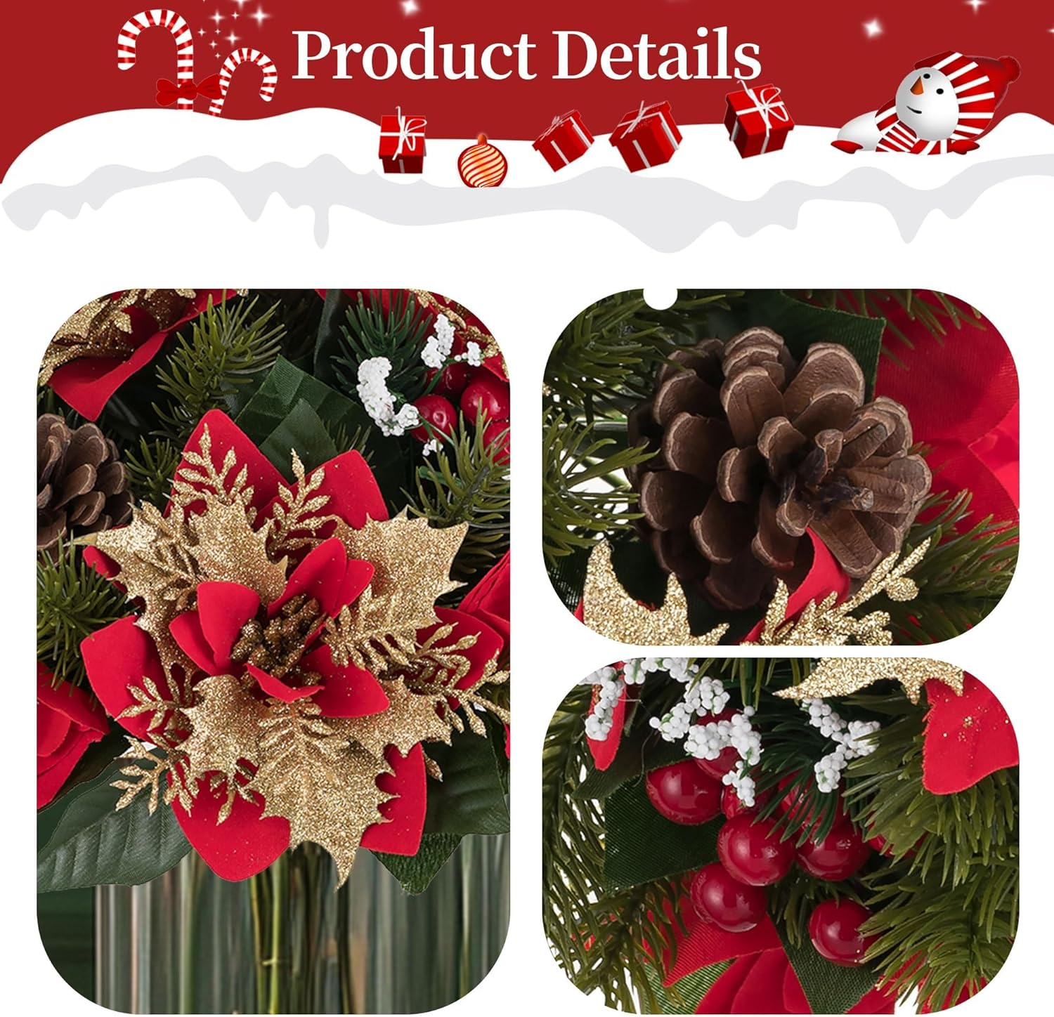 2 Pcs Poinsettias Artificial Christmas Flower Balls Decoration