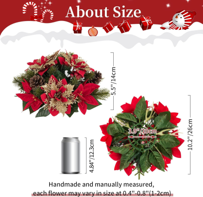 2 Pcs Poinsettias Artificial Christmas Flower Balls Decoration