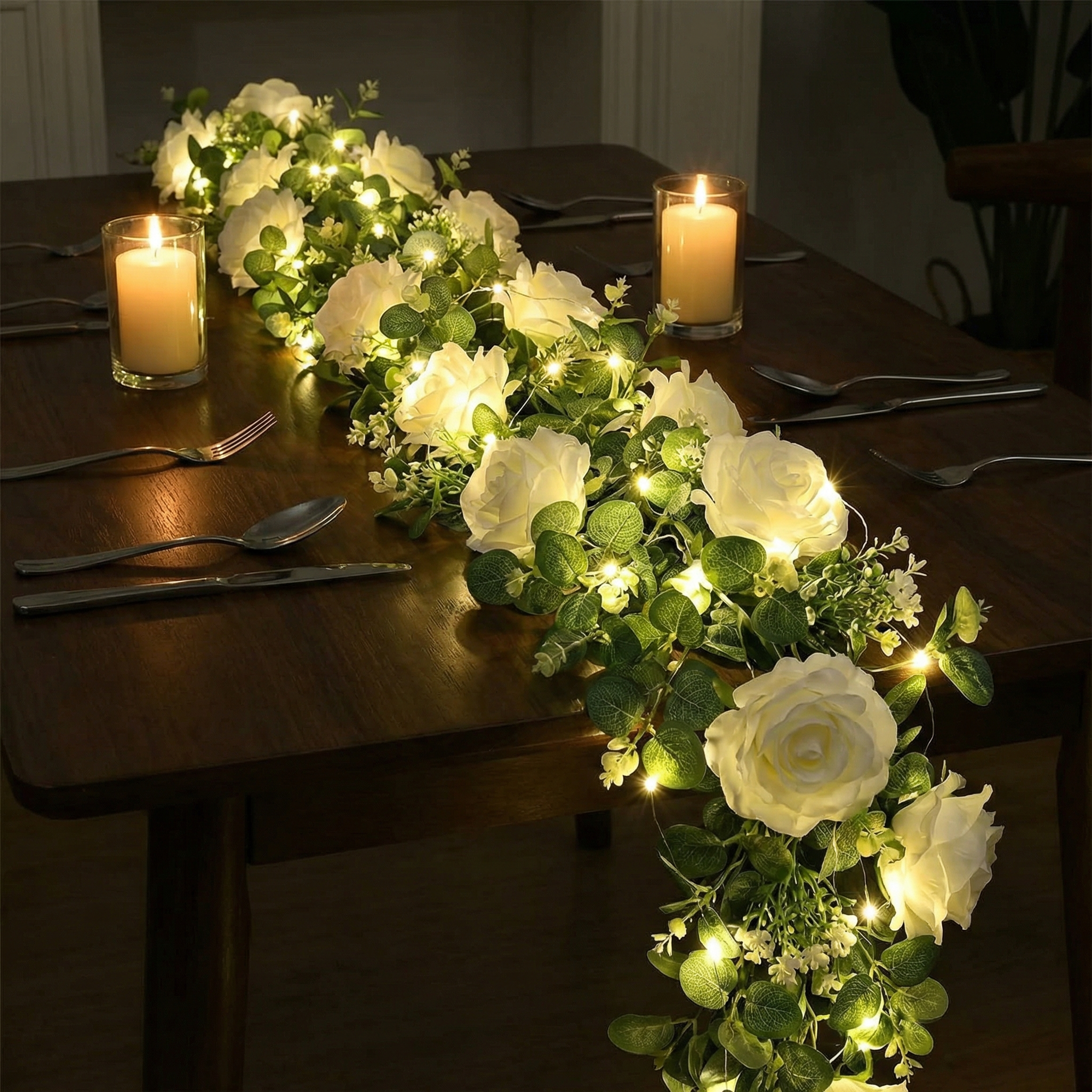 1 Pack 70.8in 30 LED Artificial Eucalyptus Garland with Roses