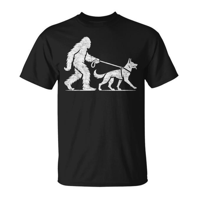 Bigfoot Walking German Shepherd Dog Lover Sasquatch T-Shirt