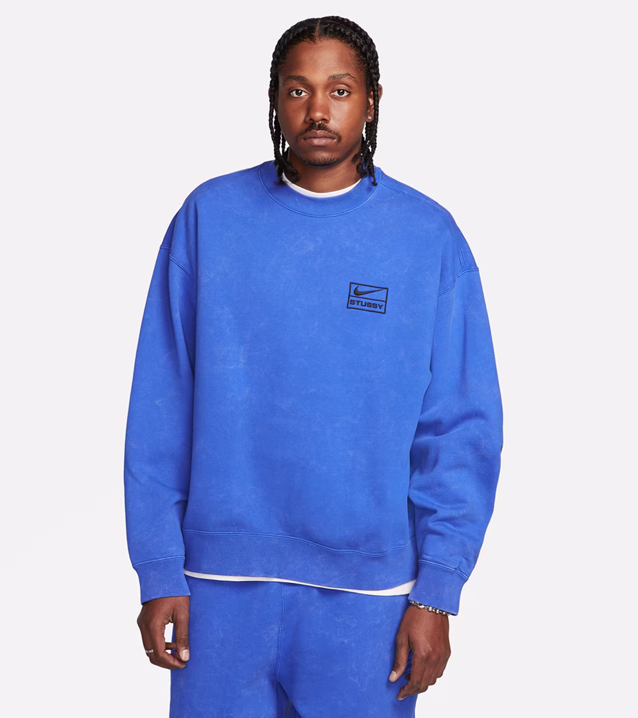 BLUE-NIKE X STUSSY WASHED FLEECE CREWNECK 