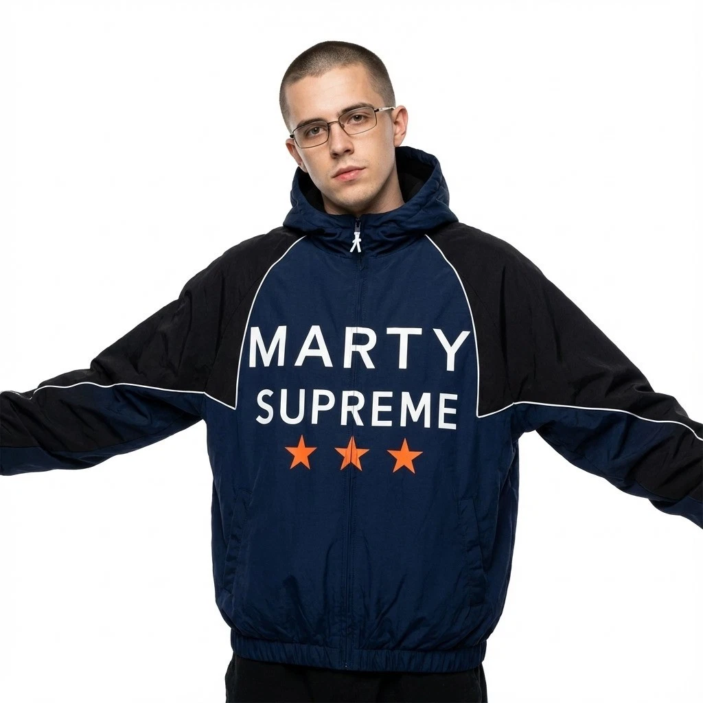 Marty Inspired Hooded Blac/Navy Blue Color Bomber Style Jacket Parashot Hoodie