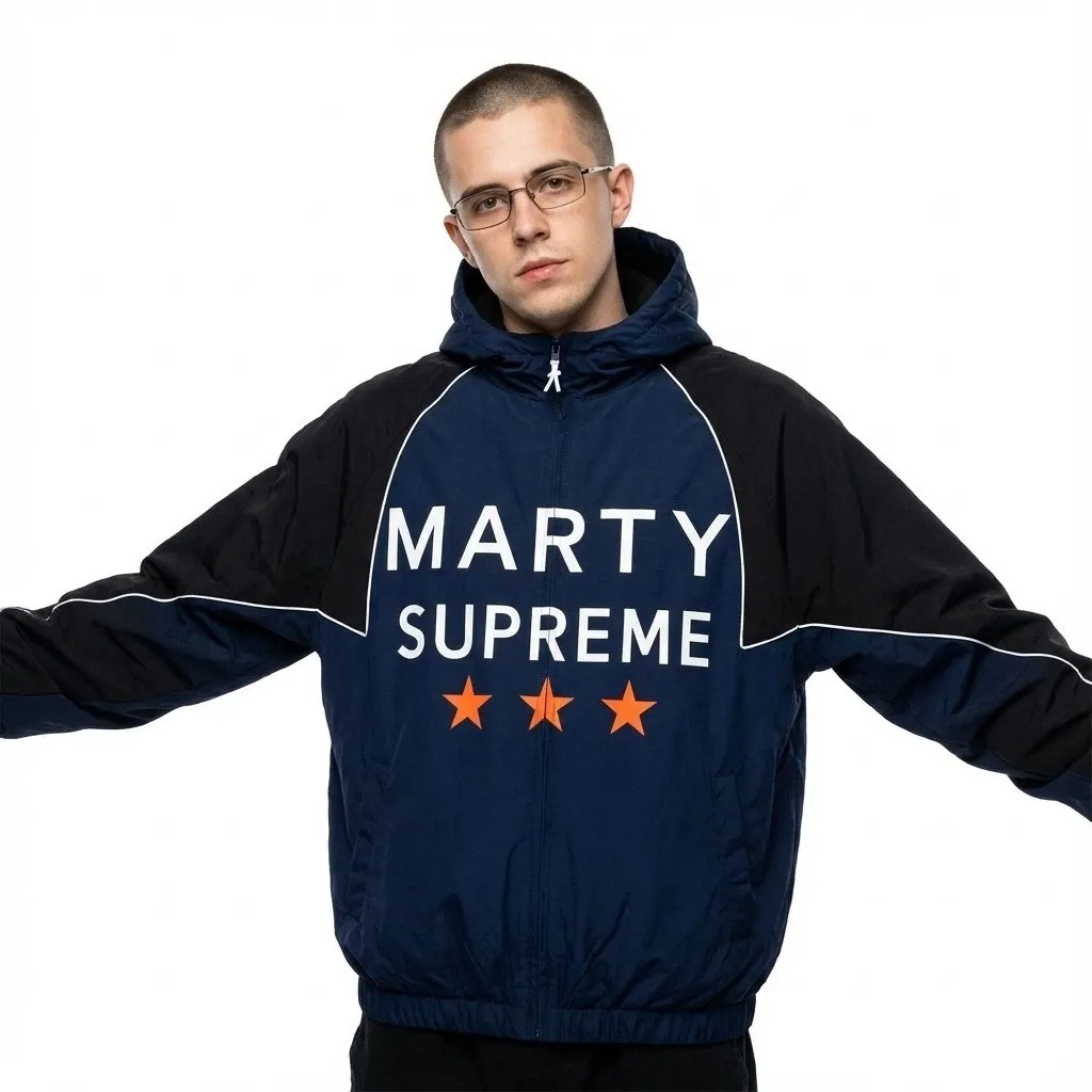 Marty Inspired Hooded Blac/Navy Blue Color Bomber Style Jacket Parashot Hoodie