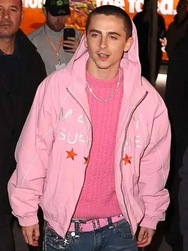 Marty Inspired Hooded Pink Color Bomber Style Jacket Parashot Hoodie
