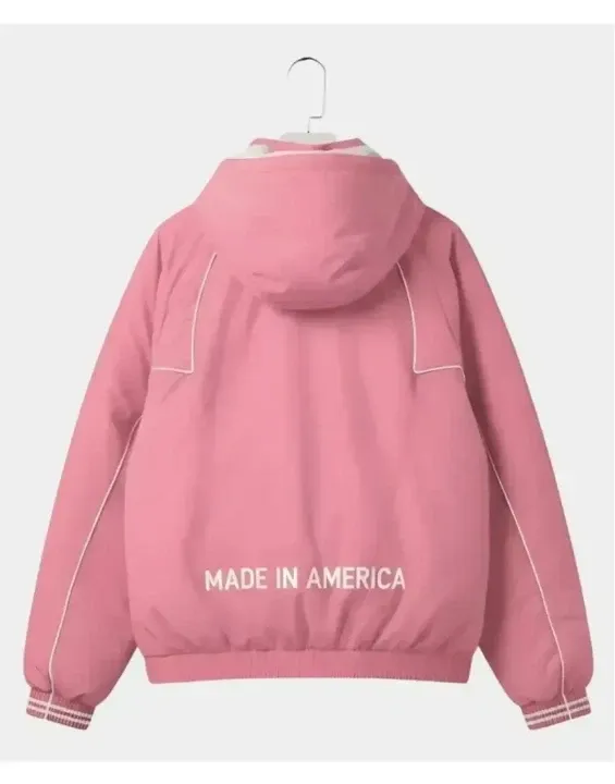 Marty Inspired Hooded Pink Color Bomber Style Jacket Parashot Hoodie