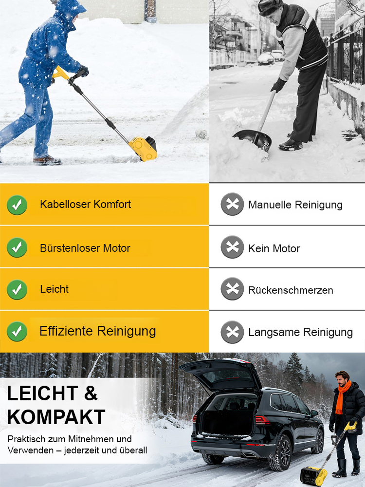 Faltbare, tragbare Schneefräse für den Hausgebrauch – in nur 1 Minute 300 m² Schnee räumen, selbst 30 cm hohe Schneeschichten sind kein Problem