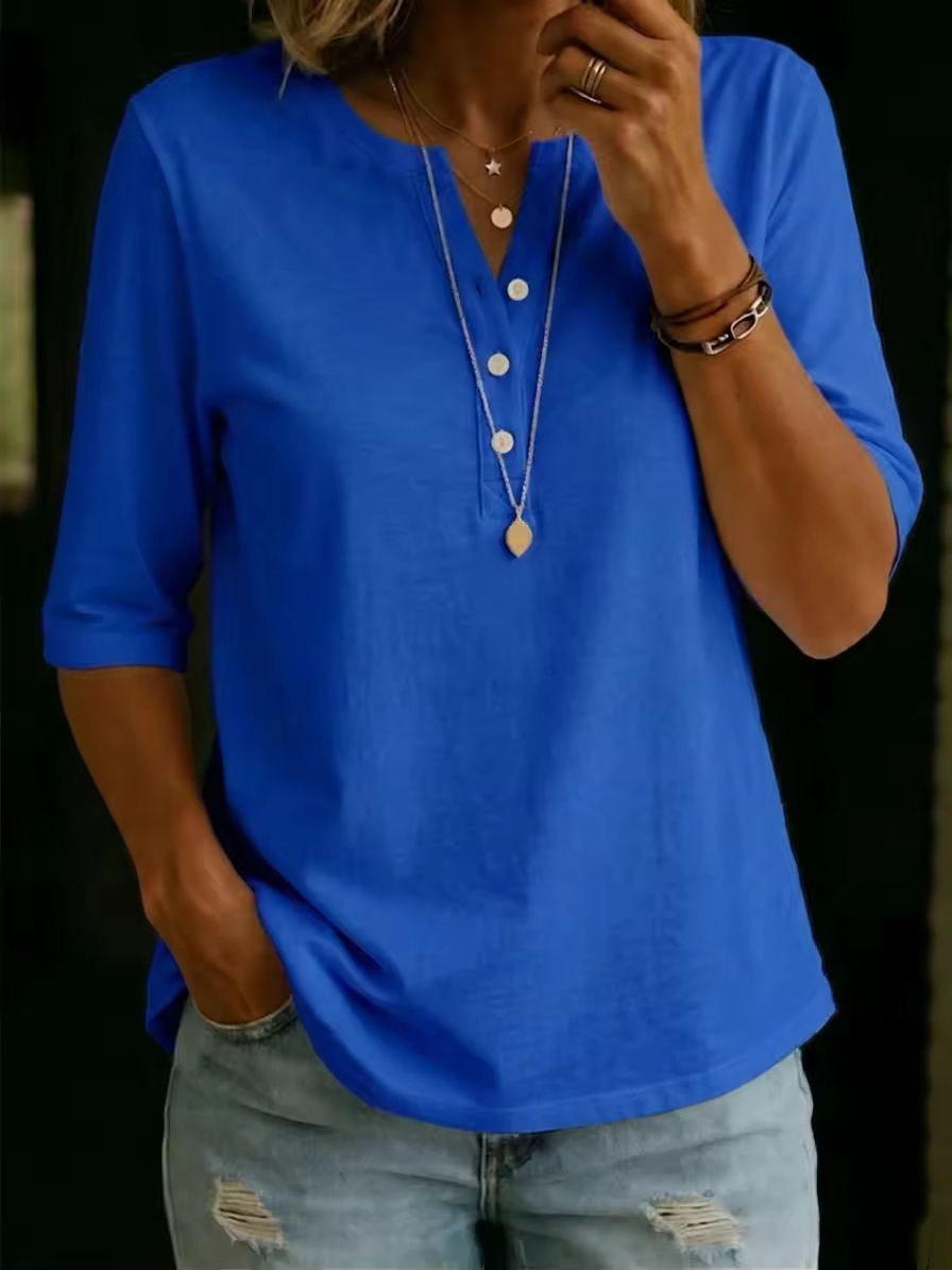 Classic Henley Collar 100% Cotton T-shirt