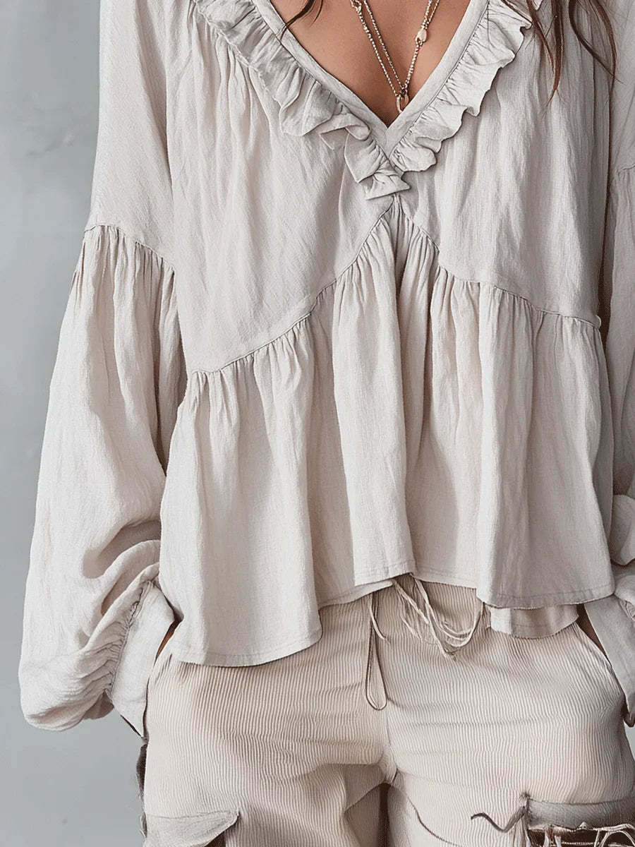 Women's Solid Color Retro Ruffled Casual Cotton Linen Shirt(Buy 2 Free Shipping)