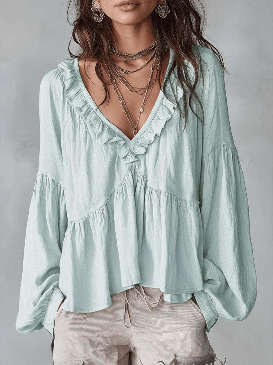 Women's Solid Color Retro Ruffled Casual Cotton Linen Shirt(Buy 2 Free Shipping)