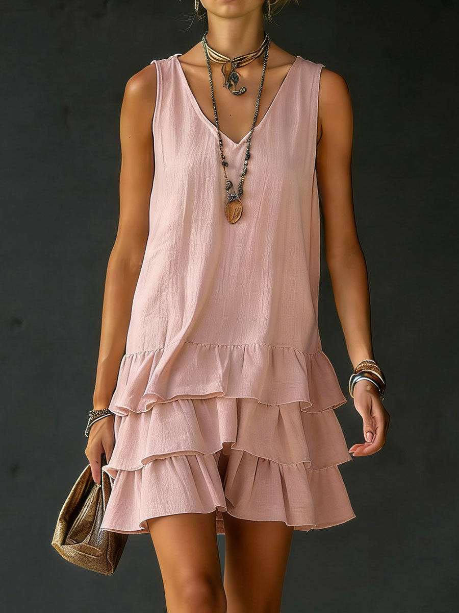 Women's Cotton And Linen Loose-fitting Solid Color Vest Dress