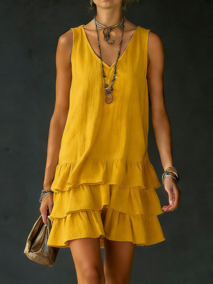 Women's Cotton And Linen Loose-fitting Solid Color Vest Dress