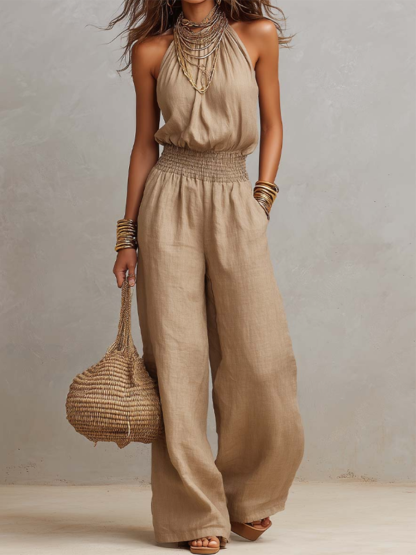 Stylish Boho Mock Neck High-waisted Jumpsuit