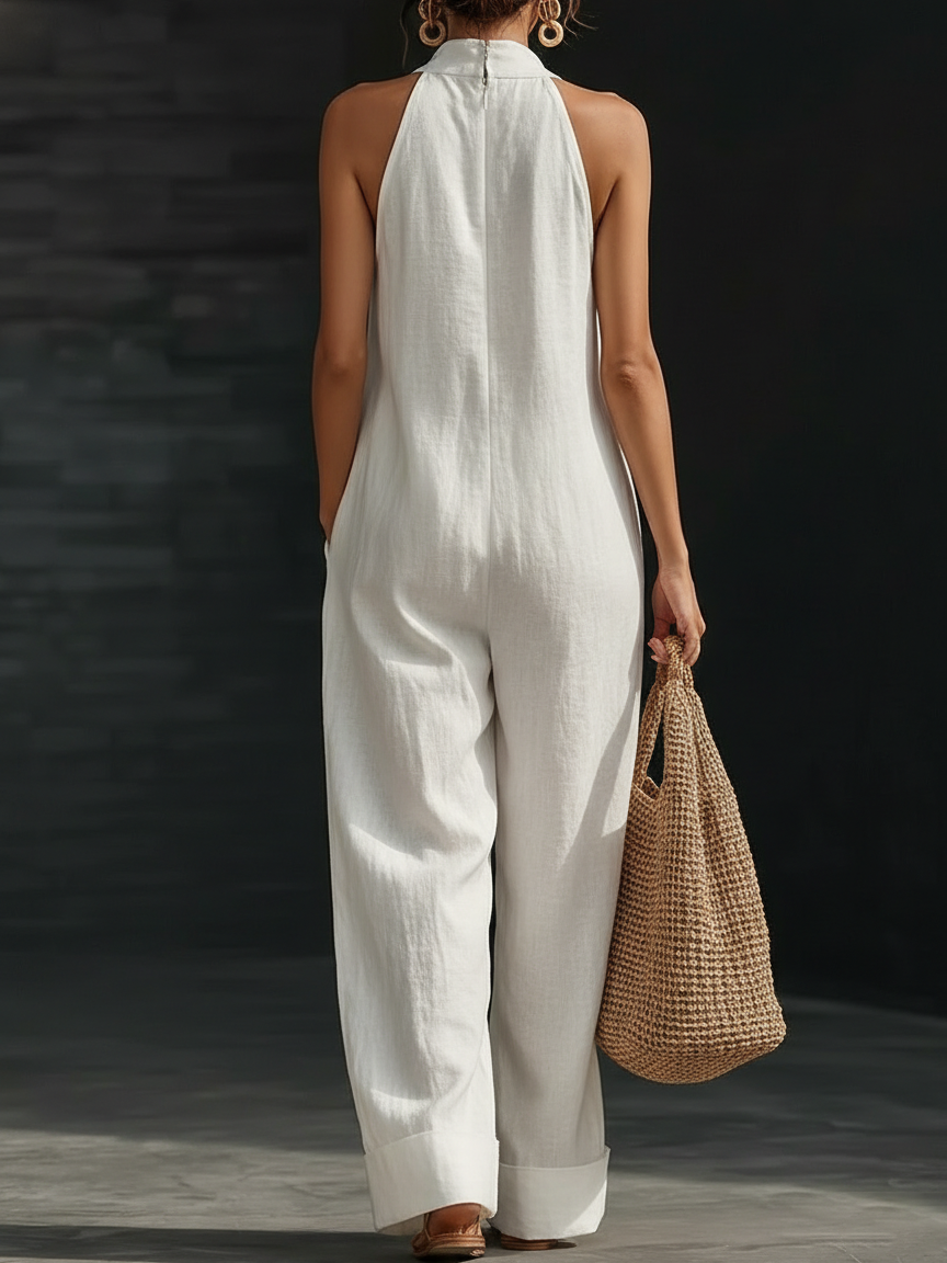 Women's Plus Size Friendly Minimalist And Elegant Cozy Linen Jumpsuit