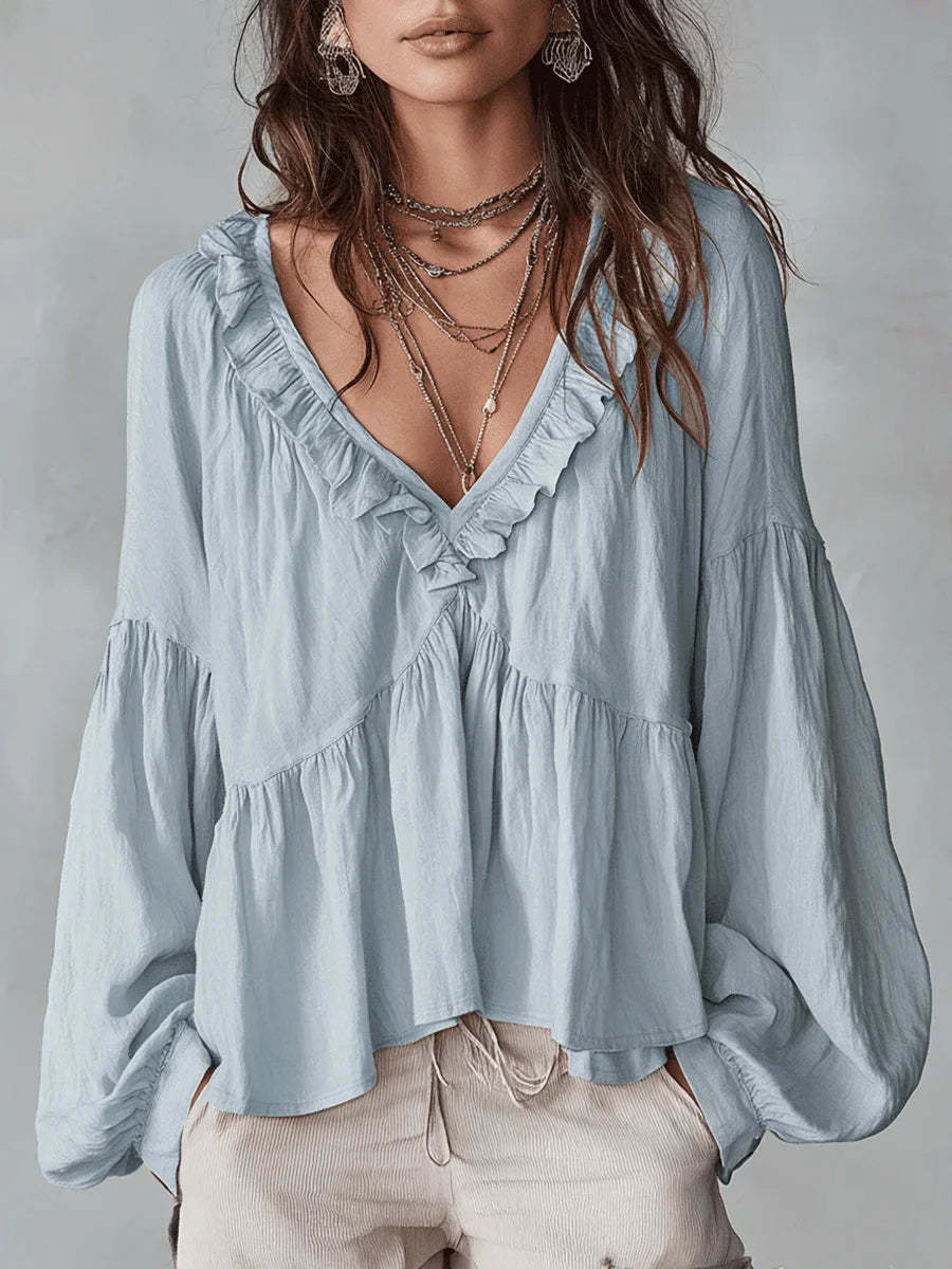 Women's Solid Color Retro Ruffled Casual Cotton Linen Shirt(Buy 2 Free Shipping)