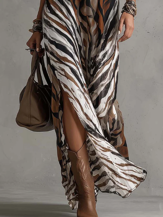 Stylish Halter Neck Sexy Animal Print Maxi Dress