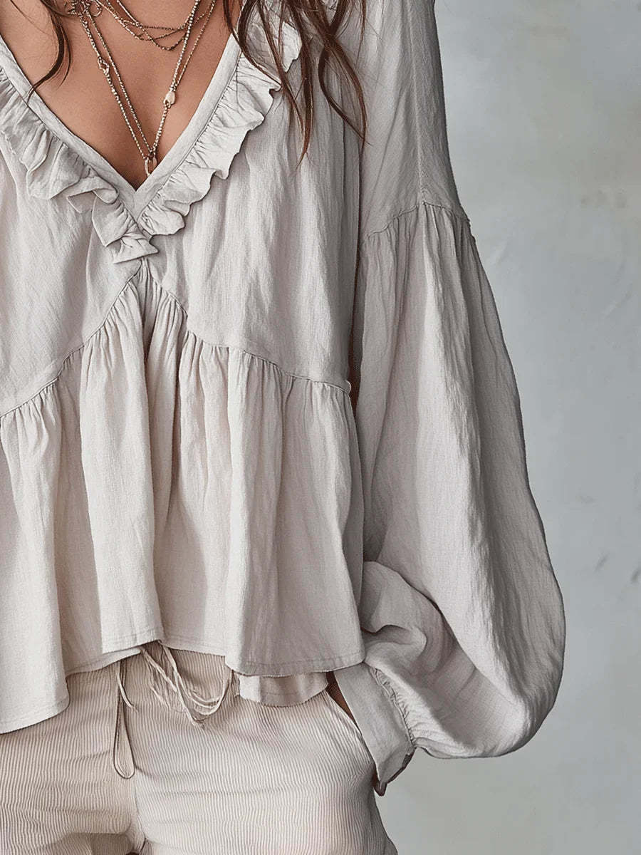 Women's Solid Color Retro Ruffled Casual Cotton Linen Shirt(Buy 2 Free Shipping)