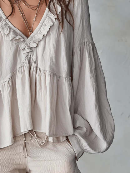 Women's Solid Color Retro Ruffled Casual Cotton Linen Shirt(Buy 2 Free Shipping)