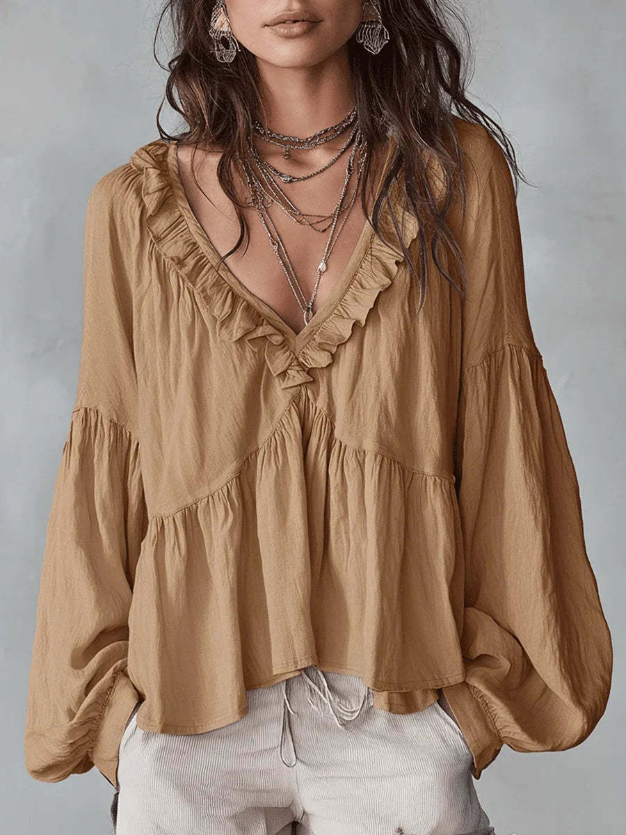 Women's Solid Color Retro Ruffled Casual Cotton Linen Shirt(Buy 2 Free Shipping)