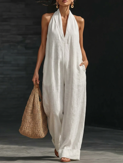 Women's Plus Size Friendly Minimalist And Elegant Cozy Linen Jumpsuit