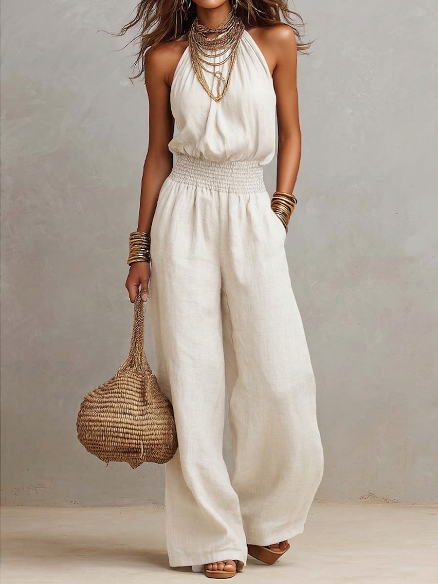 Stylish Boho Mock Neck High-waisted Jumpsuit