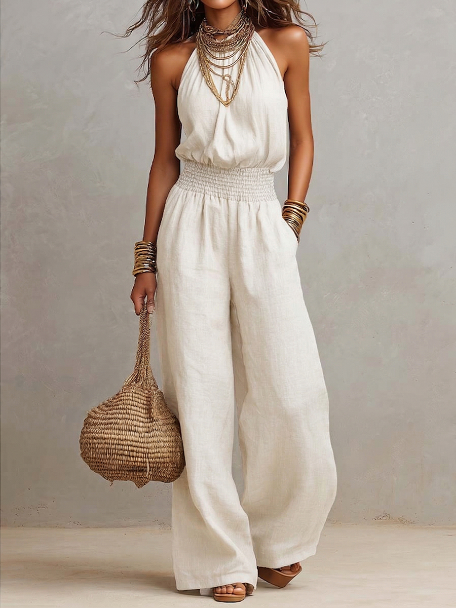 Stylish Boho Mock Neck High-waisted Jumpsuit