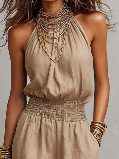 Stylish Boho Mock Neck High-waisted Jumpsuit