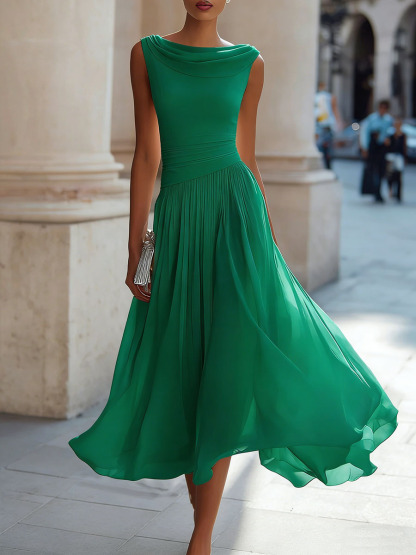 Women's Solid Color Round Neck Sleeveless Casual Loose A-line Dress