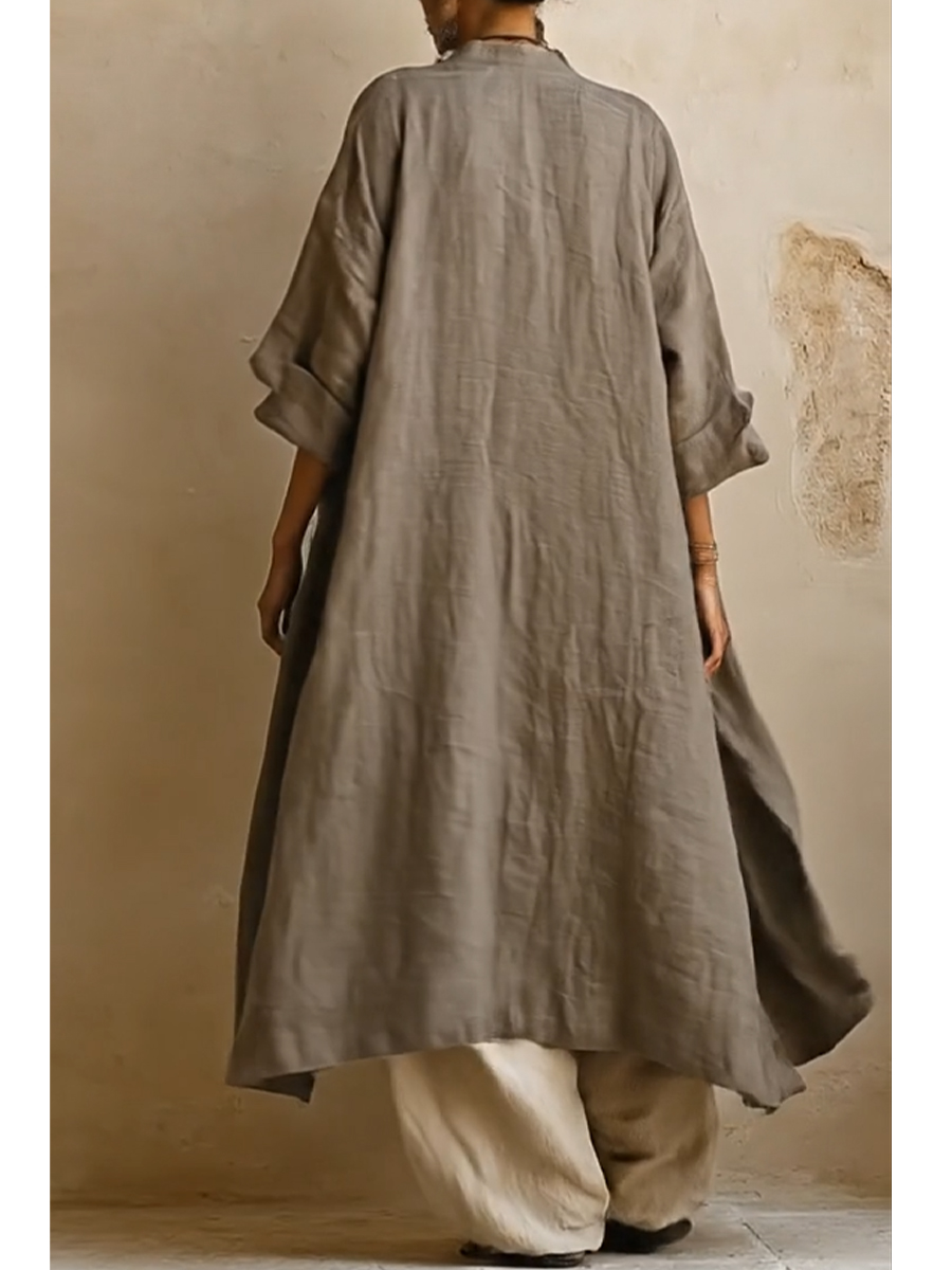 Casual Bohemian Linen And Cotton Long Cardigan And Sleeveless Top And Pants Three-piece Set