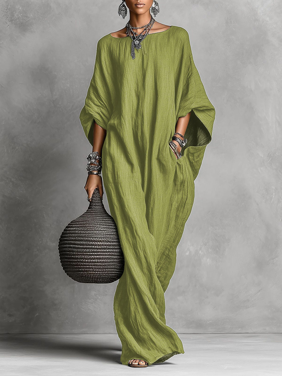 Minimalist Casual Sleeveless Cotton And Linen Long Dress