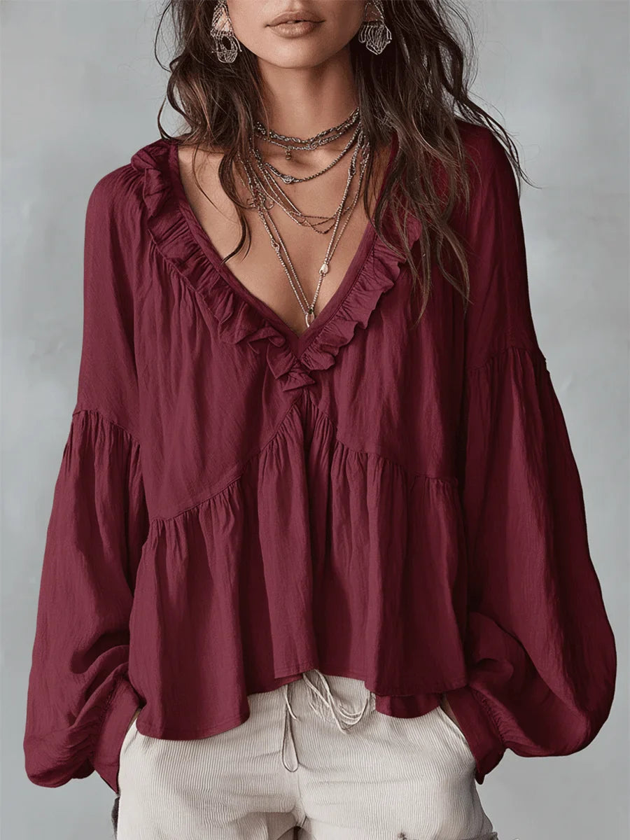 Women's Solid Color Retro Ruffled Casual Cotton Linen Shirt(Buy 2 Free Shipping)