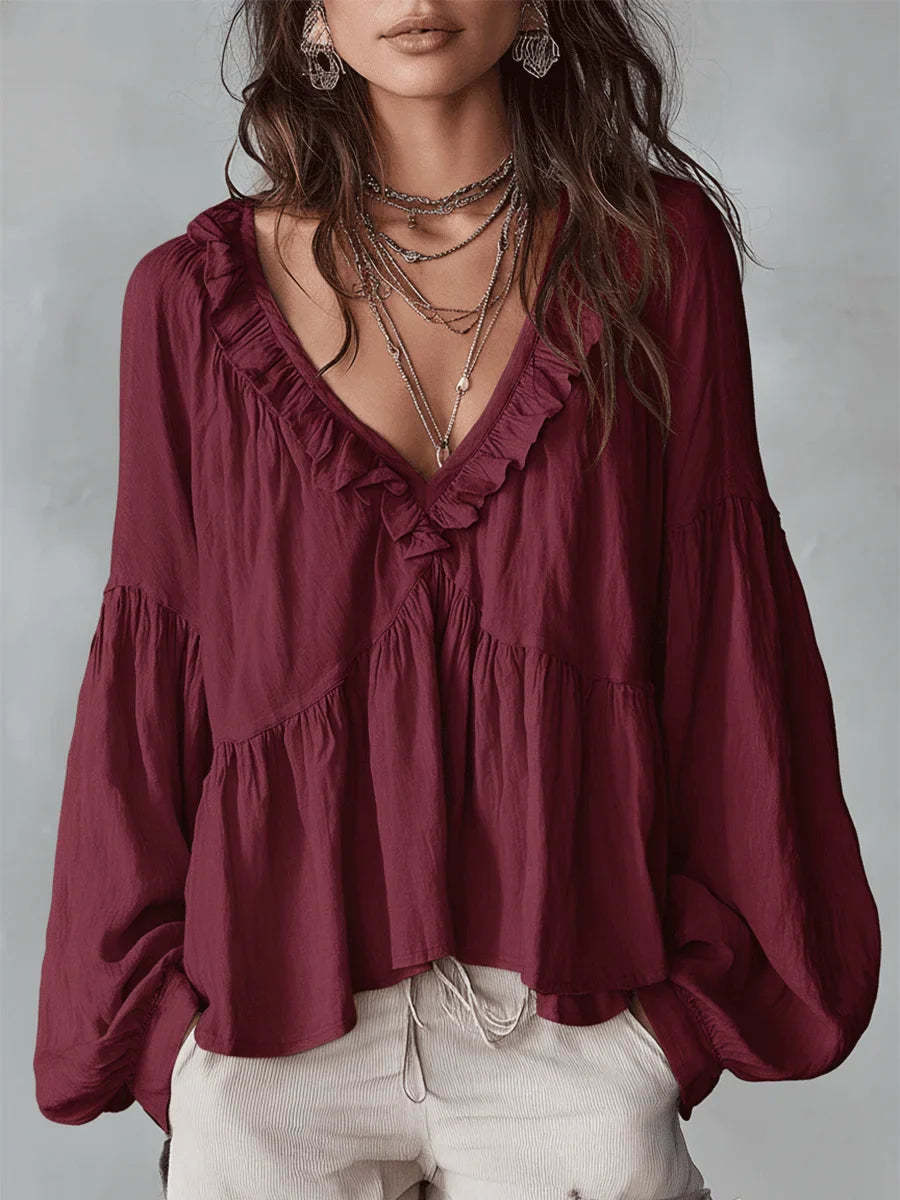 Women's Solid Color Retro Ruffled Casual Cotton Linen Shirt(Buy 2 Free Shipping)