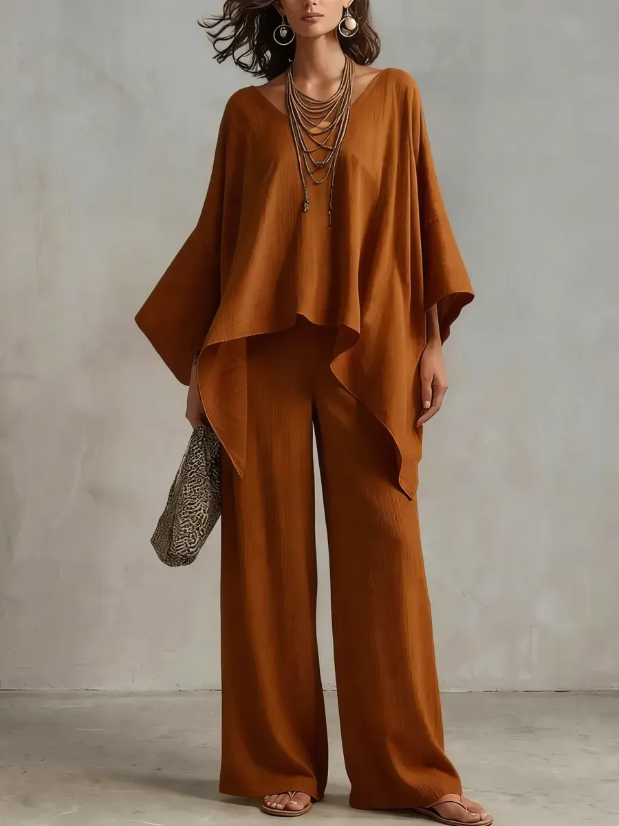 Cotton And Linen Two-piece Set With A Relaxed Vacation Style