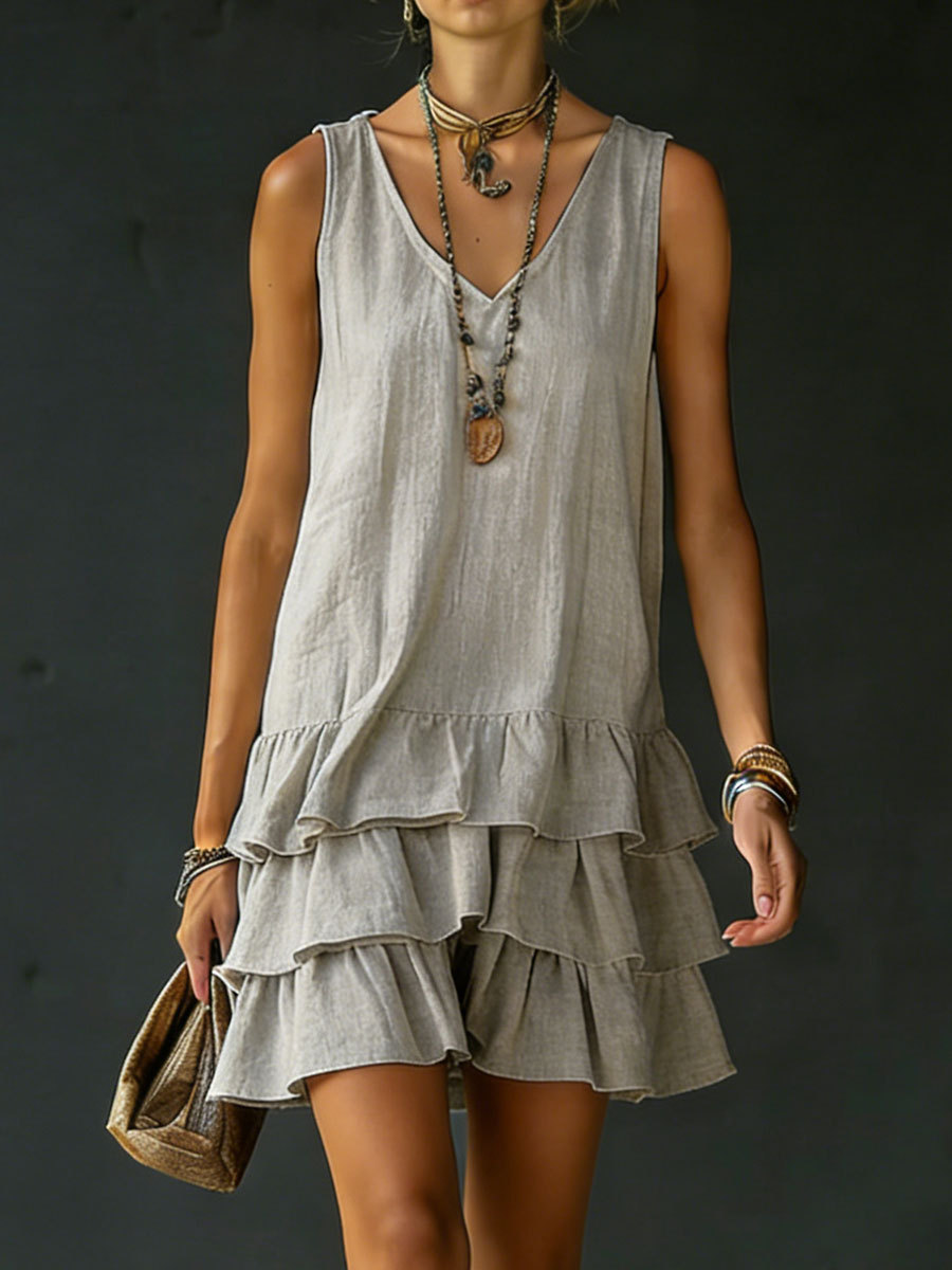 Women's Cotton And Linen Loose-fitting Solid Color Vest Dress