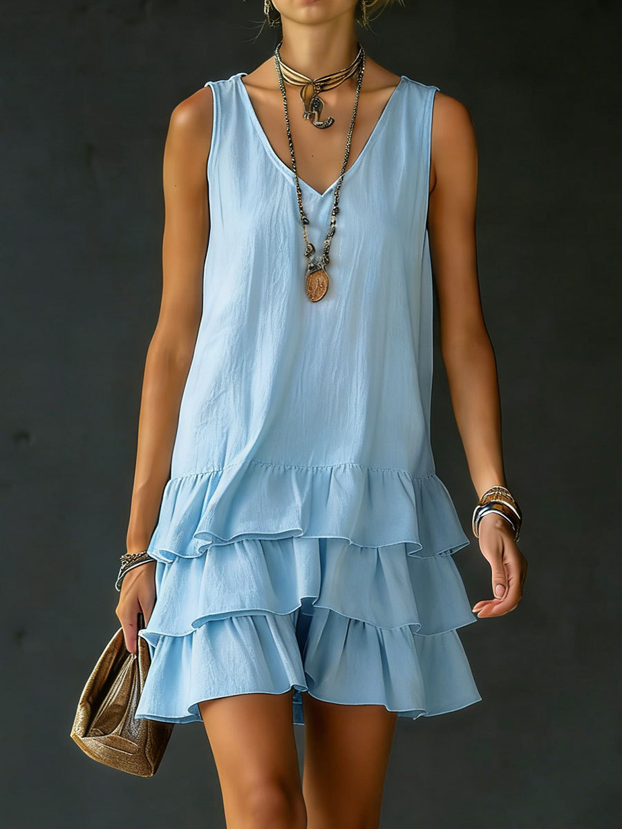 Women's Cotton And Linen Loose-fitting Solid Color Vest Dress