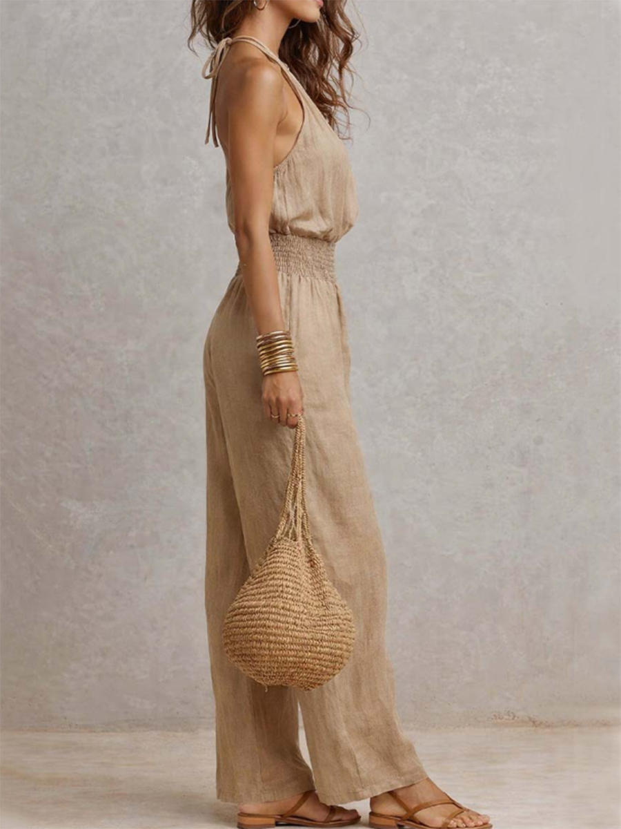 Stylish Boho Mock Neck High-waisted Jumpsuit