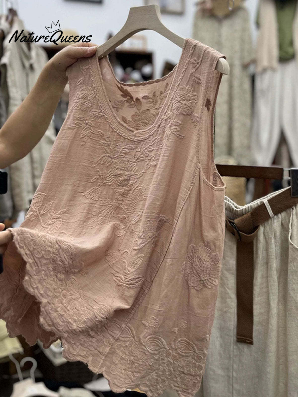 Women's Vintage Lace Sleeveless Cotton And Linen Vest Top