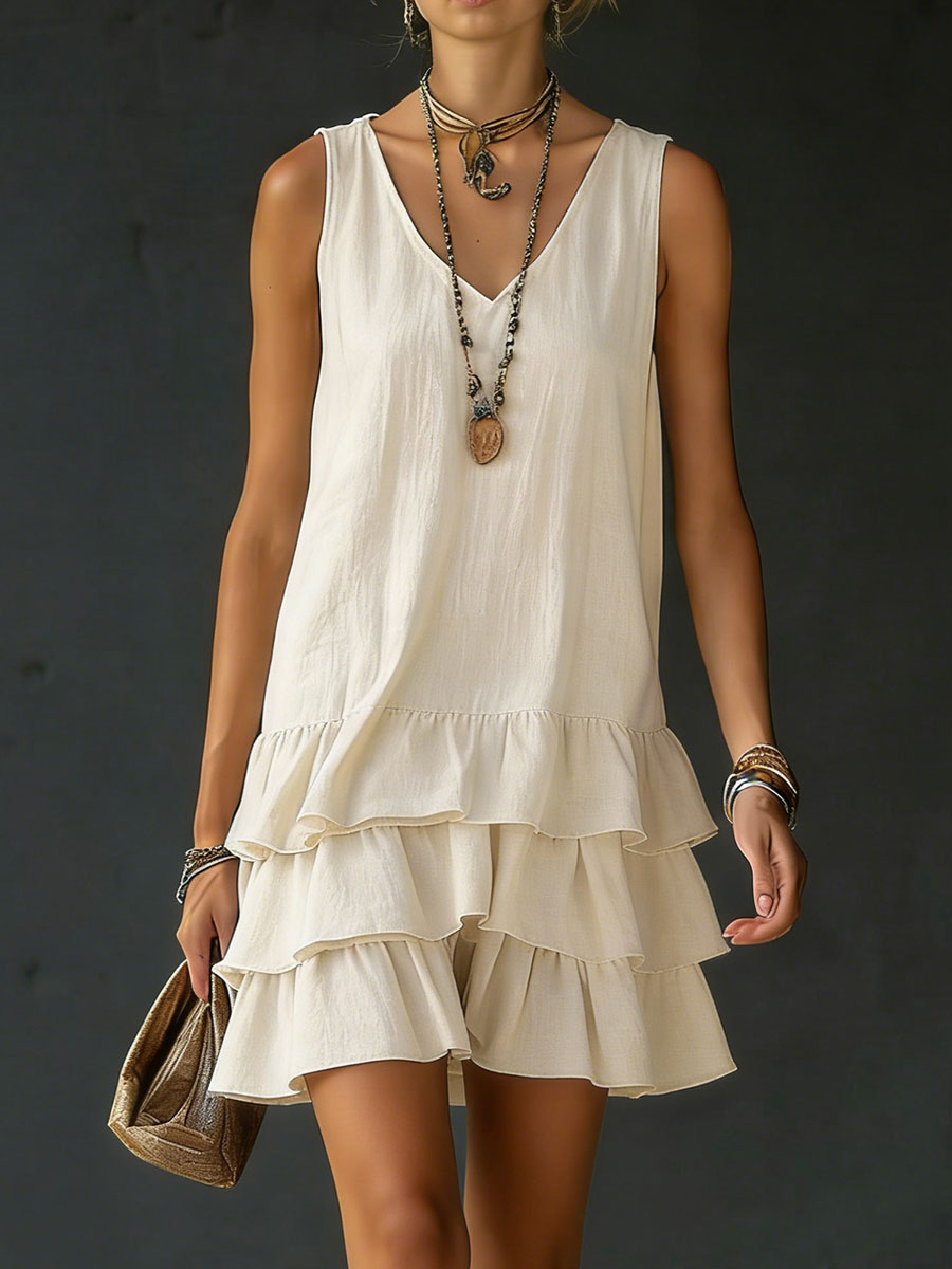 Women's Cotton And Linen Loose-fitting Solid Color Vest Dress