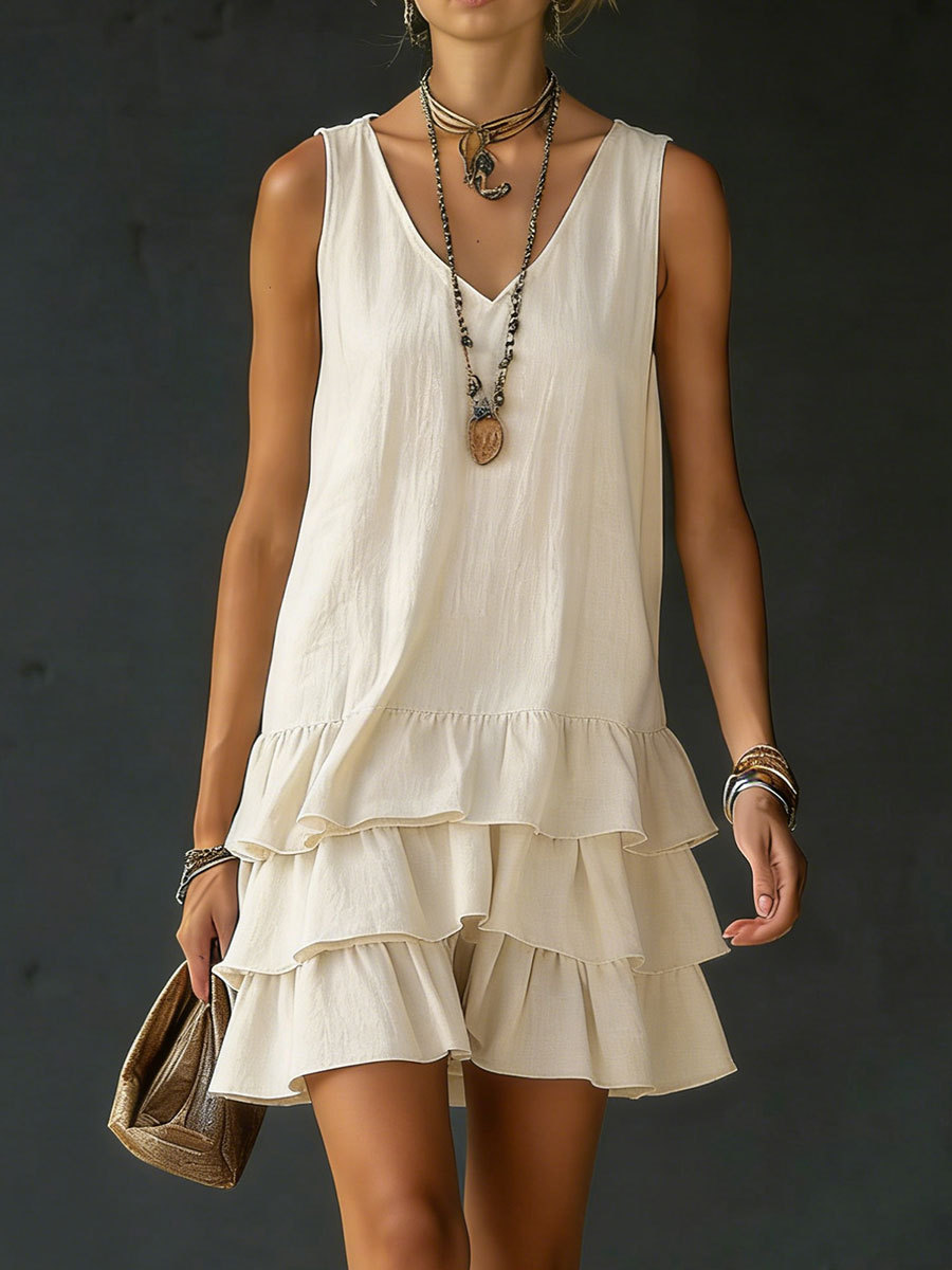 Women's Cotton And Linen Loose-fitting Solid Color Vest Dress