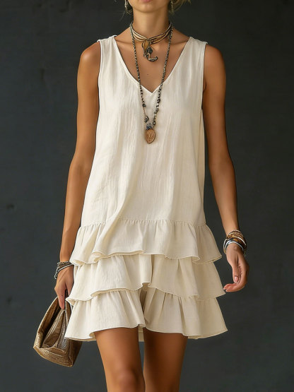 Women's Cotton And Linen Loose-fitting Solid Color Vest Dress