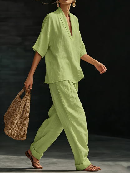 Casual And Cozy Minimalist Linen Two-piece Set