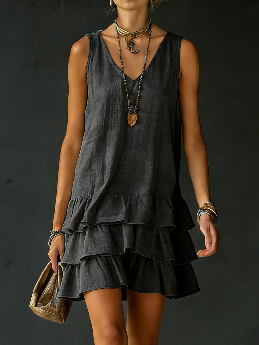 Women's Cotton And Linen Loose-fitting Solid Color Vest Dress