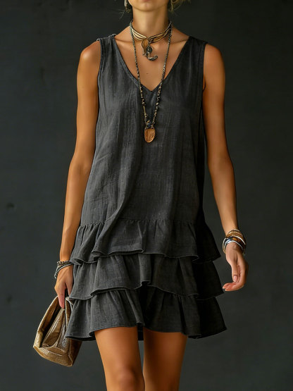 Women's Cotton And Linen Loose-fitting Solid Color Vest Dress