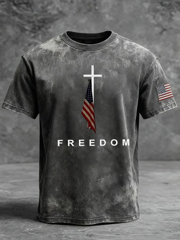 Men's Freedom American Flag Print Casual T-Shirt