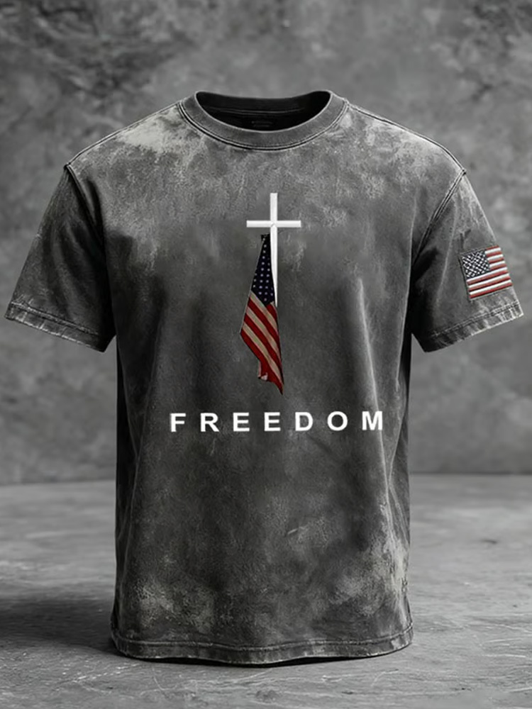 Men's Freedom American Flag Print Casual T-Shirt
