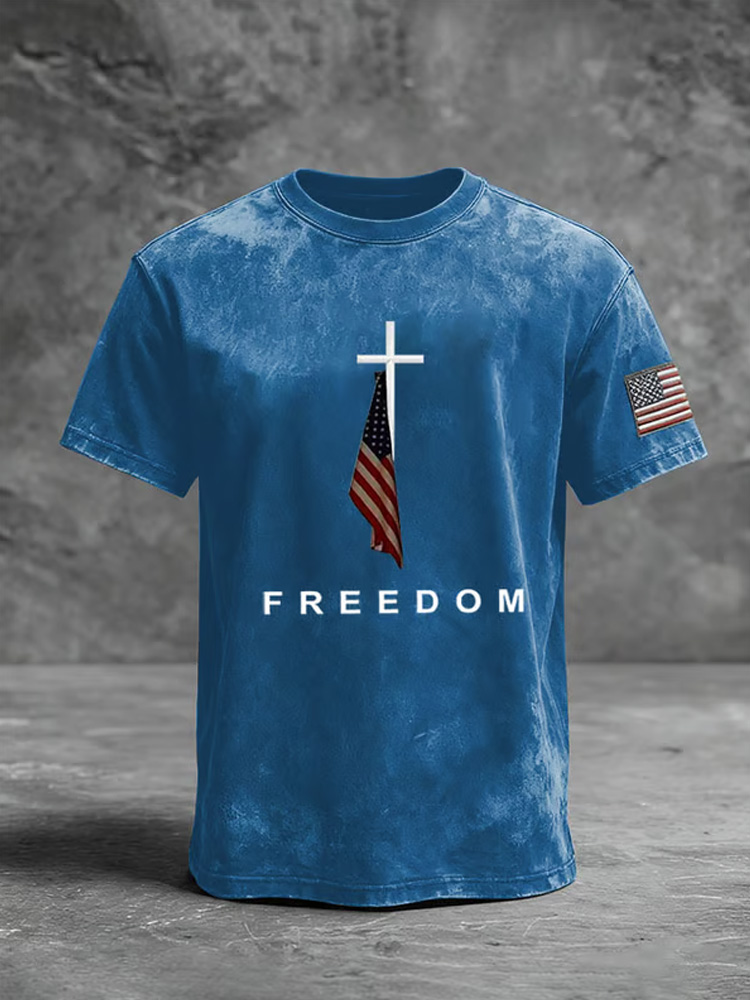 Men's Freedom American Flag Print Casual T-Shirt