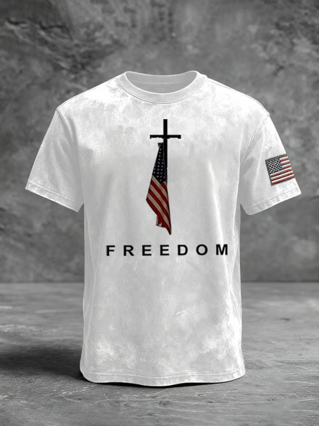 Men's Freedom American Flag Print Casual T-Shirt