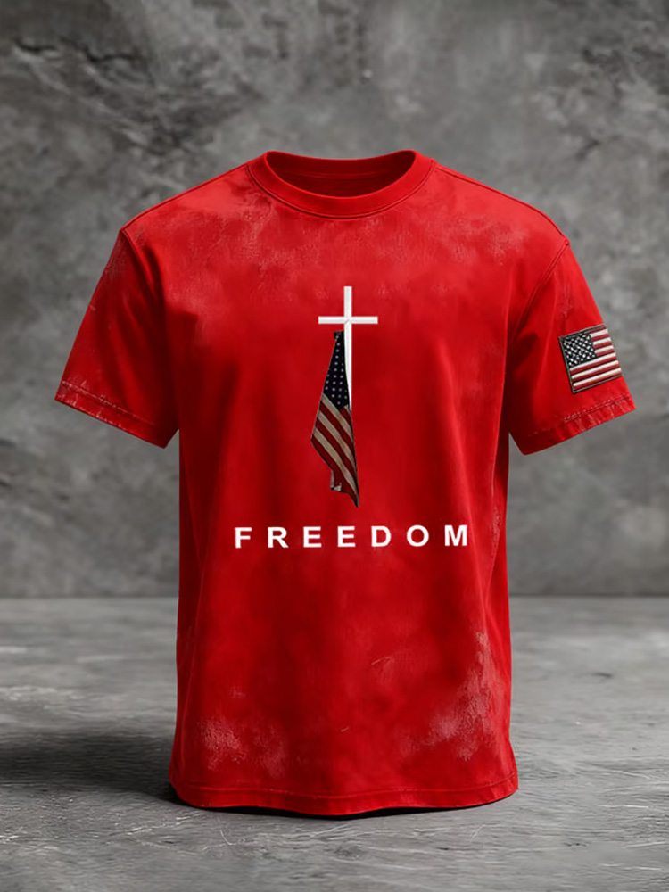Men's Freedom American Flag Print Casual T-Shirt