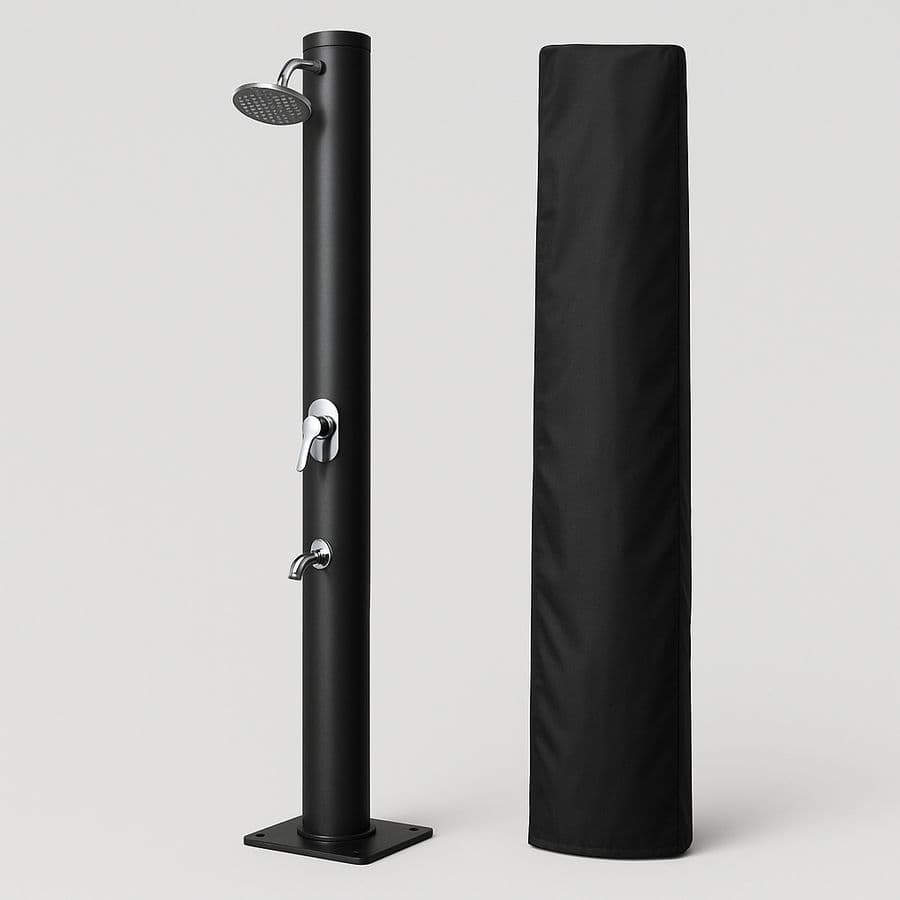 Douche Solaire pour Extérieur Aluminium Noir avec Housse de Protection 220 cm